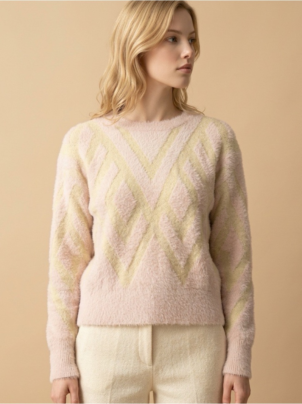 Anthropologie Fuzzy Chevron Pullover Sweater